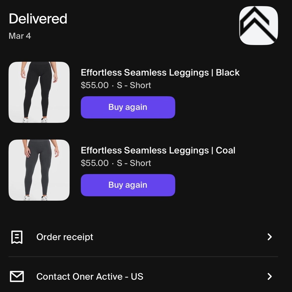 ONER ACTIVE BLACK LEGGINGS SIZE SMALL, WORN ONCE